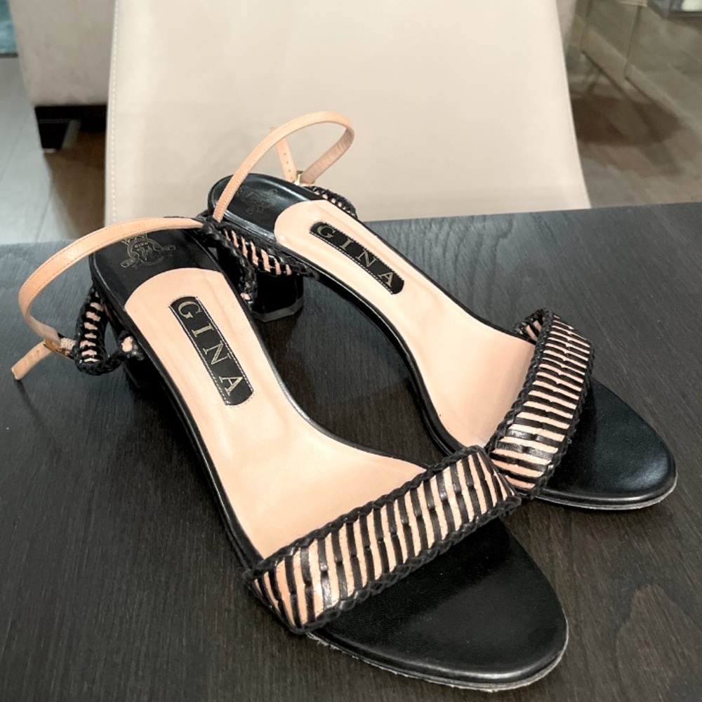 Gina black and nude leather block heel sandals